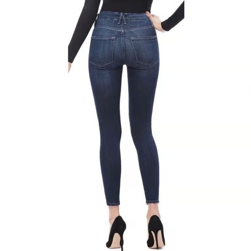 15/33 Good American Good Legs Crop High-Rise With Pink Stitching Blue260 - Picture 2 of 11